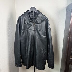 Ambition New York Black Genuine Leather Moto Zip Front Jacket Size 2XL